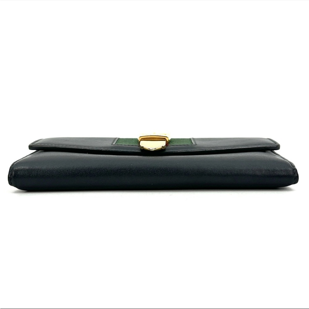 Authentic GUCCI Black Leather Signature Web Sylvie Red & Green Long Wallet - Picture 5 of 9